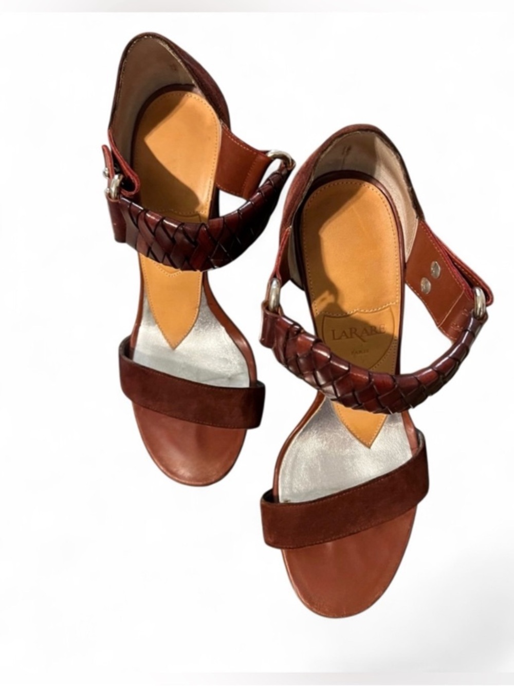 LARARE Brown Braided-Ankle
Platform Heeled Sandals made in Italy. - Picture 2 of 9
